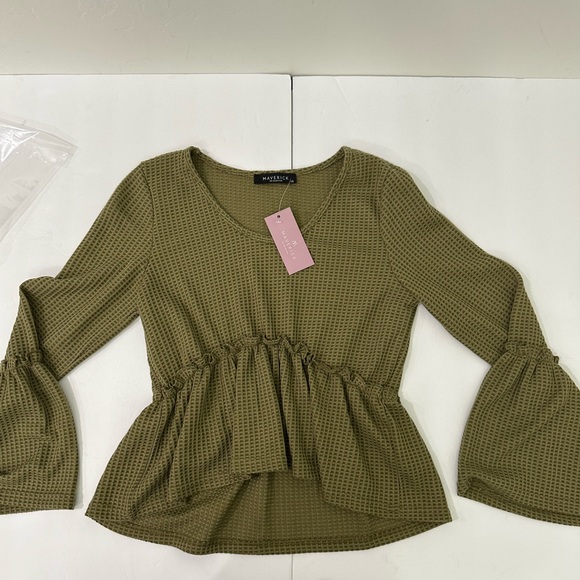 Maverick the collection Waffle Knit Shirts Long Sleeve Peplum Ruffled size XS - Picture 6 of 12